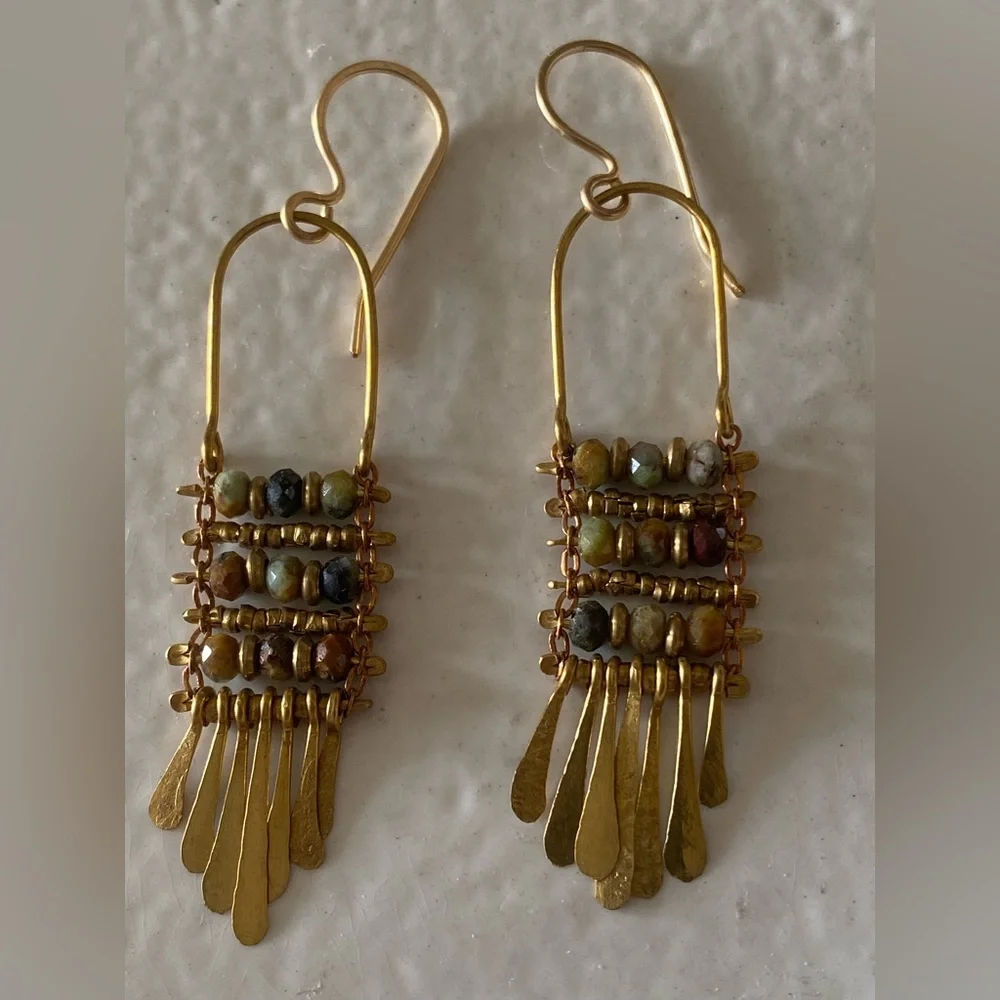 Brass & Ocean Jasper Earrings - Picture 7 of 11